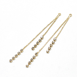 Real 18K Gold Plated Brass Chain Tassel Big Pendants, with Cubic Zirconia, Clear, Real 18K Gold Plated, 61x2x2mm, Hole: 1mm