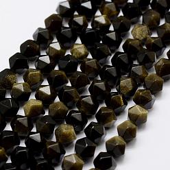 Obsidienne Dorée Brillance dorée naturelle perles obsidienne brins, étoiles coupées perles rondes, facette, 6mm, Trou: 1mm, Environ 65 pcs/chapelet, 15.3 pouce