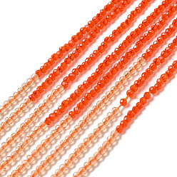 Naranja Rojo 2 colores hebras de cuentas de vidrio transparente, cuentas multicolores segmentadas, facetados, rondo, rojo naranja, 2 mm, agujero: 0.5~0.6 mm, sobre 184~211 unidades / cadena, 15.28~15.75 pulgada (38.8~40 cm)