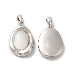 Platinum Brass Pendants, Oval Charms with Natural Shell, Platinum, 18x12.5x3.8mm, Hole: 1.5x3mm