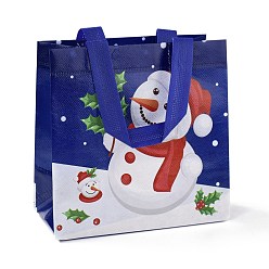 Snowman Christmas Theme Laminated Non-Woven Waterproof Bags, Heavy Duty Storage Reusable Shopping Bags, Rectangle with Handles, Dark Blue, Snowman Pattern, 21.5x11x21.2cm