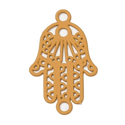 Verge D'or 430 charmes de connecteur en acier inoxydable, embellissements en métal gravé, liens de la main hamsa religion, verge d'or, 21x13x0.5mm, trou: 1.8 mm et 1.6 mm