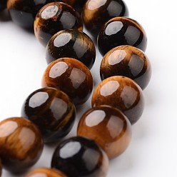 Tiger Eye Round Natural Tiger Eye Bead Strands, Grade AB, 8mm, hole: 1mm, about 47~48pcs/strand, 15 inch