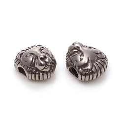 Plata Antigua 304 bolas de acero inoxidable, león, plata antigua, 12x10.5x8 mm, agujero: 3 mm