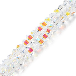 Clair Transparentes perles de verre de galvanoplastie brins, couleur ab , facettes lanterne, clair, 6x4.5mm, Trou: 1.4mm, Environ 98 pcs/chapelet, 17.72'' (45 cm)