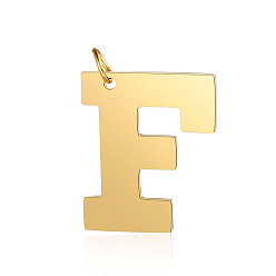 Letter F 201 Stainless Steel Pendants, Letter, Golden, Letter.F, 29.5x25x1.5mm, Hole: 4.5mm