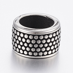 Antique Silver 304 Stainless Steel Beads, Large Hole Beads, Column, Antique Silver, 12x7mm, Hole: 8mm