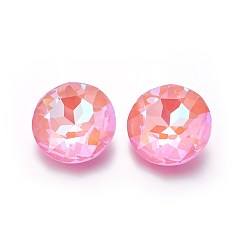 Light Rose Faceted Glass Pointed Back Rhinestone Cabochons, Mocha Fluorescent StyleFlat Round, Light Rose, 35x13~14mm