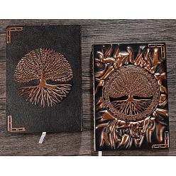 Red Copper 3D Embossed PU Leather Notebook, A5 Sun & Tree of Life Pattern Journal, for School Office Supplies, Red Copper, 215x145mm