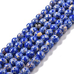 Bleu Brins de perles de jaspe impérial synthétiques, teint, ronde, bleu, 6mm, Trou: 1.2mm, Environ 65 pcs/chapelet, 14.76 pouces~14.96 pouces (37.5cm~38cm)