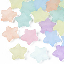 Couleur Mélangete Perles acryliques transparents dépoli, étoiles, couleur mixte, 13x14x5mm, Trou: 1.5mm, environ975 pcs / 500 g