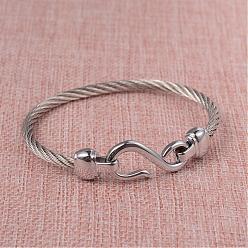 Stainless Steel Color 304 Stainless Steel Cuff Bangles, with S Hoop Clasps Findings, Stainless Steel Color, 60x55mm