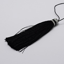 Noir Nylon pompon grandes décorations pendantes, noir, 95x10.5mm