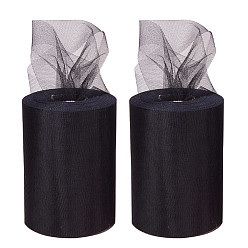 Black Deco Mesh Ribbons, Tulle Fabric, Tulle Roll Spool Fabric For Skirt Making, Black, 6 inch(150mm), 100yards/roll(91.44m/roll)