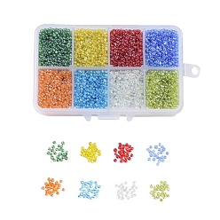 Mixed Color 12/0 Round Glass Seed Beads, Transparent Colours Lustered, Round Hole, Mixed Color, 12/0, 2mm, Hole: 1mm, 8colors, 23g/color, 184g/box