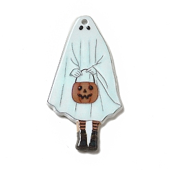 Ghost Halloween Printed Acrylic Pendants, Ghost Pattern, 45x24.5x2.5mm, Hole: 2mm
