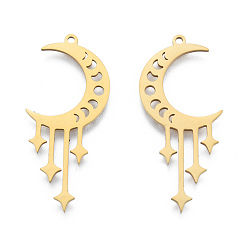 Real 18K Gold Plated 201 Stainless Steel Pendants, Moon Charm with Star, Real 18K Gold Plated, 39x17.5x1mm, Hole: 1.5mm