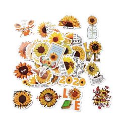 Orange 50Pcs Cartoon Sunflower Paper Sticker Label Set, Adhesive Label Stickers, for Suitcase & Skateboard & Refigerator Decor, Orange, 25~70x32~75x0.3mm