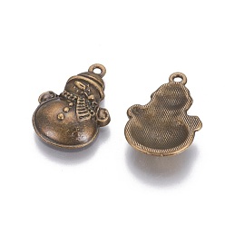 Antique Bronze Tibetan Style Alloy Pendants, Lead Free and Cadmium Free, Christmas, Snowman, Antique Bronze, 25x17x4.5mm, Hole: 2mm
