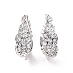 Platinum Rack Plating Brass Micro Pave Cubic Zirconia Hoop Earring Findings with Latch Back Closure, with Vertical Loops, Wings, Cadmium Free & Lead Free, Platinum, 18x7x11mm, Hole: 1.2mm, Pin: 1mm