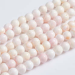 Pink Shell Natural Pink Shell Beads Strands, Round, 5~5.5mm, Hole: 0.5mm, about 80pcs/strand, 15.94 inch(40.5cm)