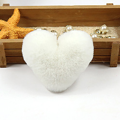 White Imitation Fur Pom Pom Balls, for DIY Keychain Bag Making Accessories, Heart, White, 10x8cm