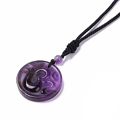 Amethyst Natural Amethyst Yoga Theme Pendant Necklace with Nylon Cord for Women, 19.69~20.08 inch(50~51cm)