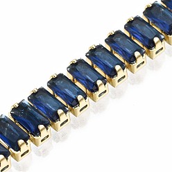 Marine Blue Cubic Zirconia Classic Tennis Bracelet, Real 18K Gold Plated Brass Cubic Zirconia Link Chain Bracelet for Women, Nickel Free, Marine Blue, 7-1/8 inch~7-1/2 inch(18~19cm)