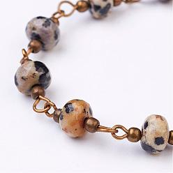 Jaspe Dalmate Chaînes de perles de jaspe dalmatien à la main, non soudée, pour colliers bracelets de décision, avec épingle à œil en laiton, bronze antique, environ 39.37 pouces (1 m)/brin