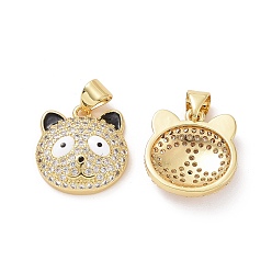 White Brass Micro Pave Clear Cubic Zirconia Pendants, with Enamel, Panda Head Charms, Golden, White & Black, 15.5x15x4mm, Hole: 3.5x4.5mm