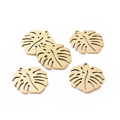 Golden 201 Stainless Steel Pendants, Tropical Leaf Charms, Monstera Leaf, Hollow, Golden, 24x21x1mm, Hole: 1mm