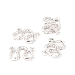 Platinum Brass Clear Cubic Zirconia S-Hook Clasps, Long-Lasting Plated, Platinum, 13.5x10.5x1.5mm
