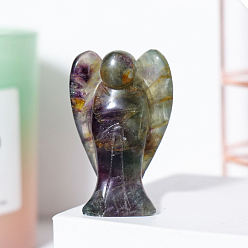 Fluorine Décorations d'affichage de figurines d'ange en fluorite naturelle, ornements en pierre d'énergie reiki, 50x35mm
