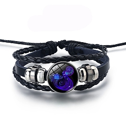 Aquarius Alloy Braided Bead Bracelets, Leather Multi-Strand Bracelet, Glass Constellation Bracelet, Aquarius, 7-7/8 inch(20cm)