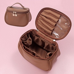 Chameau Grand sac de rangement de maquillage portable en cuir pu imperméable, trousse de toilette multifonctionnelle, avec chaînette, chameau, 14x21x14 cm