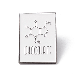 Blanco Pin de esmalte de chocolate con estructura molecular y palabra, insignia de aleación rectangular para el día del maestro, gunmetal, blanco, 30.5x21.5x1.5 mm, pin: 1 mm