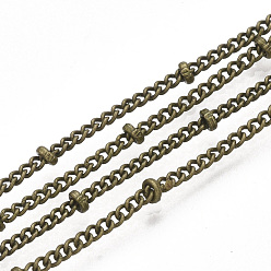Antique Bronze Brass Coated Iron Curb Chain Necklace Making, with Beads and Lobster Claw Clasps, Antique Bronze, 32 inch(81.5cm)