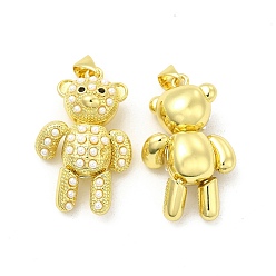 Oro Colgantes de latón, con perlas de imitación abs, oso encanto, dorado, 30x18x9.5 mm, agujero: 5x3 mm