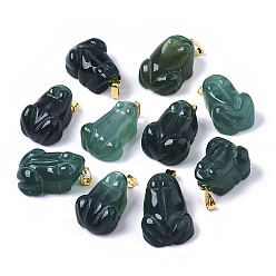 Dark Cyan Natural Agate Pendants, with Golden Plated Metal(Brass or Iron Materials Random Delivery) Snap On Bails, Dyed, Frog, Dark Cyan, 20~22x13~15.5x9.5mm, Hole: 2x5mm