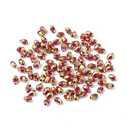 Brown Electroplate Glass Beads, Half Golden Plated, Faceted, Teardrop, Brown, 6x4x4mm, Hole: 1mm, about 500pcs/bag