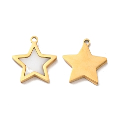 Golden Ion Plating(IP) 304 Stainless Steel Star Charms, with Shell, Golden, 15x14x2mm, Hole: 1.2mm