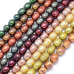 Mixed Color Dyed Natural Cultured Freshwater Pearl Beads Strands, Potato, Mixed Color, 10~13x8~10mm, Hole: 0.8mm, about 32~35pcs/strand, 15.7 inch(40cm)