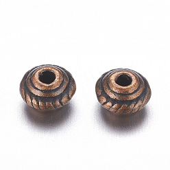 Red Copper Tibetan Style Alloy Spacer Beads, Bicone, Lead Free and Cadmium Free, Red Copper, 5x3mm, Hole: 1mm
