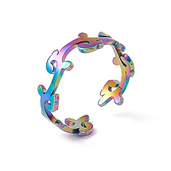 Rainbow Color Ионное покрытие (ip) 201 открытое манжетное кольцо из нержавеющей стали с листовыми ветвями для женщин, Радуга цветов, размер США 6 1/4 (16.7 мм)