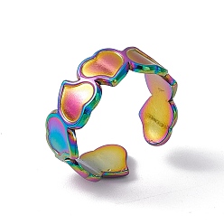 Rainbow Color Ion Plating(IP) 304 Stainless Steel Heart Wrap Open Cuff Ring for Women, Rainbow Color, US Size 7(17.3mm)