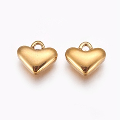 Golden 201 Stainless Steel Pendants, Puffed Heart Charms, Golden, 12x11x5mm, Hole: 2mm