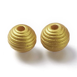 Goldenrod Painted Natural Wood Beehive Beads, Macrame Beads Large Hole, Round, Goldenrod, 16x15mm, Hole: 4mm