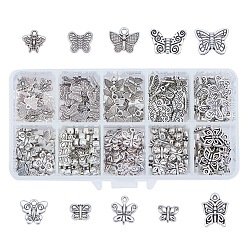 Antique Silver Tibetan Style Alloy Charms, Butterfly, Antique Silver, 13.5x7x3mm