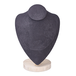 Gris Présentoir de collier de buste, avec une base de bois, chiffon en microfibre et papier cartonné, grises , 15.8x23.1 cm