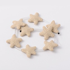 Beige Synthetic Lava Rock Bead Strands, Star, Dyed, Beige, 40x40x10mm, Hole: 1mm, about 8pcs/strand, 16.1 inch